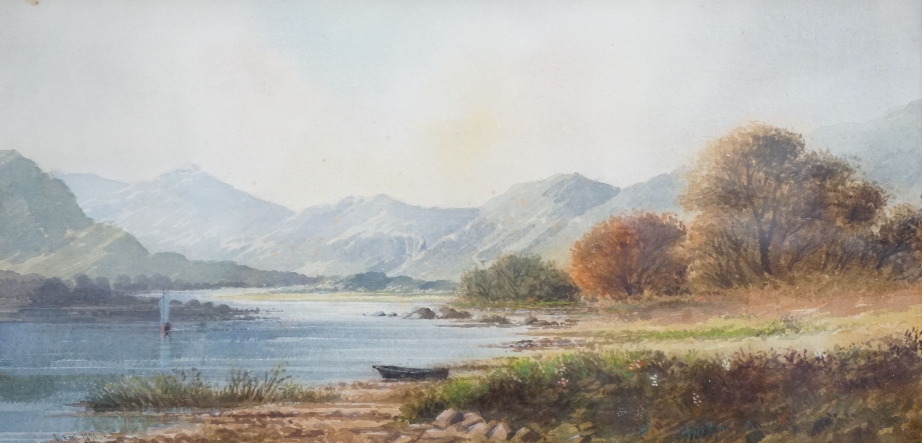 George Earl (1824-1908), watercolour, 'Near Windermere', signed and dated 1886, 26 x 53cm